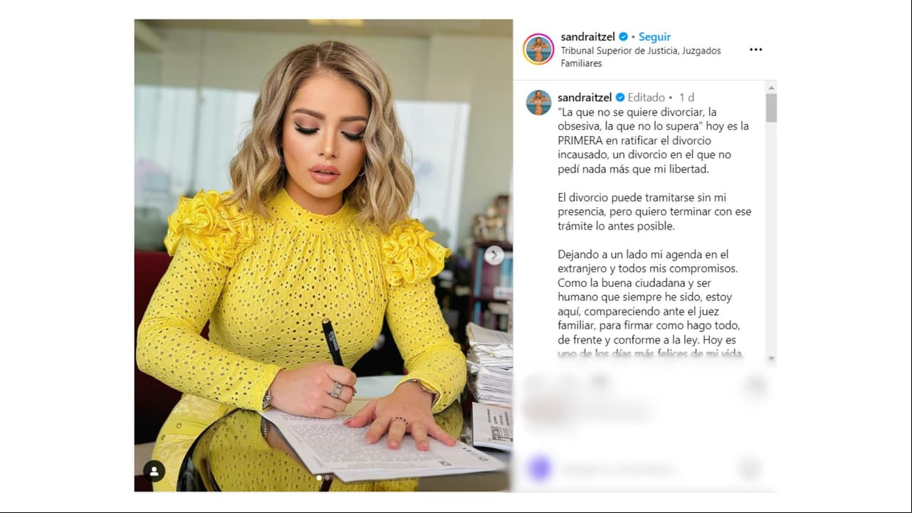 Sandra Itzel ratificó su divorcio con Adrián Di Monte.