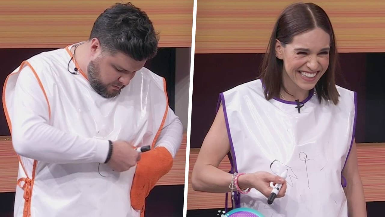 Paul Stanley y Tania Rincón aprovechan el lienzo de sus cuerpos en el nuevo juego ¿Qué dibujó?