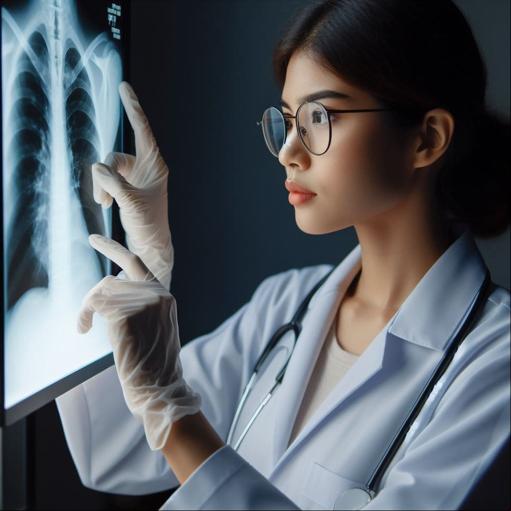 Doctora analizando una radiografía