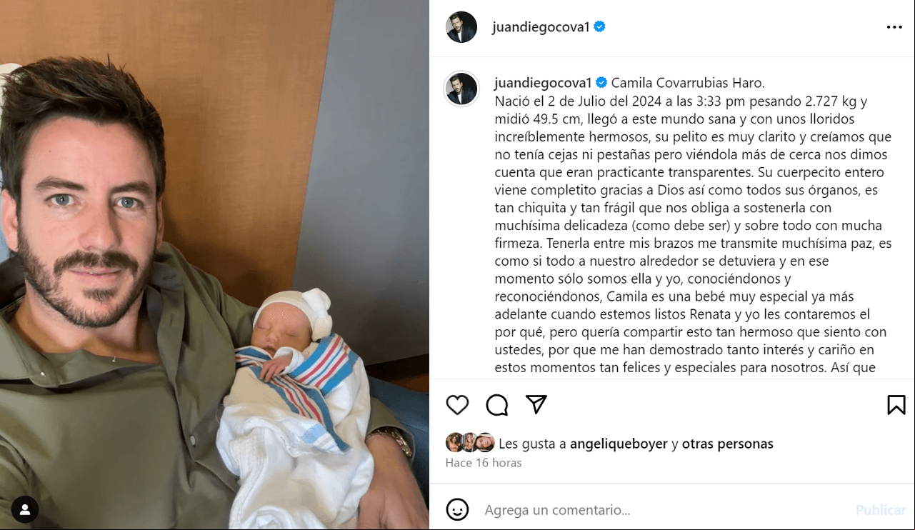 Juan Diego Covarrubias aparece con su hija tras complicaciones en cesárea de su esposa