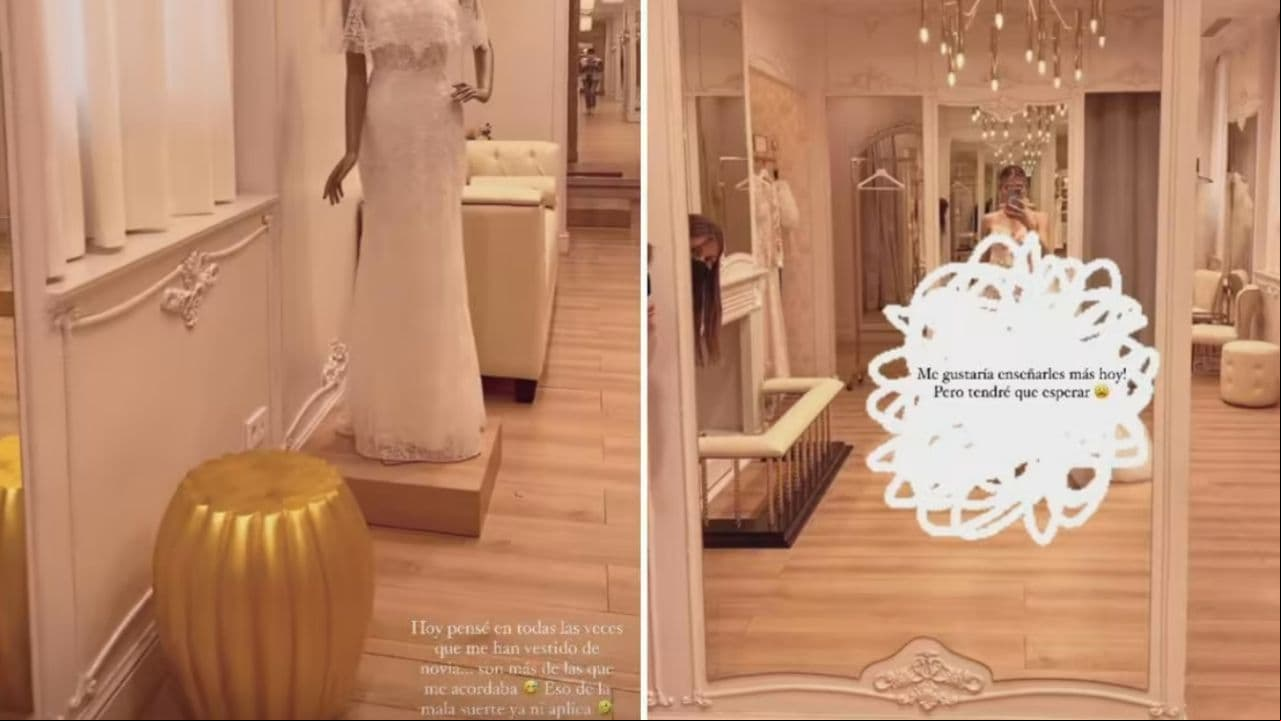 Michelle Salas probándose vestidos de novia