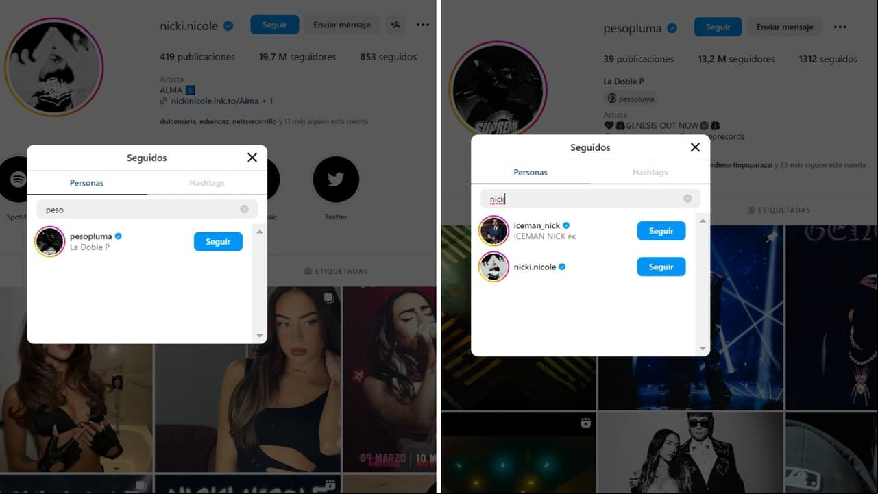 Peso Pluma y Nicki Nicole se seguían en Instagram.