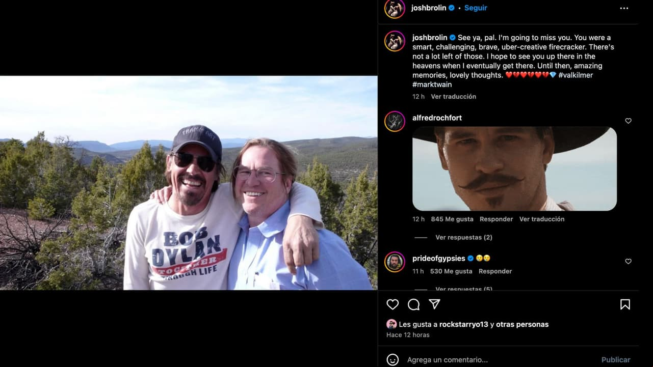 El actor Josh Brolin despidió a Val Kilmer en sus redes sociales.