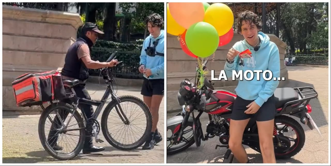 TikToker regala una moto de sorpresa a repartidor.