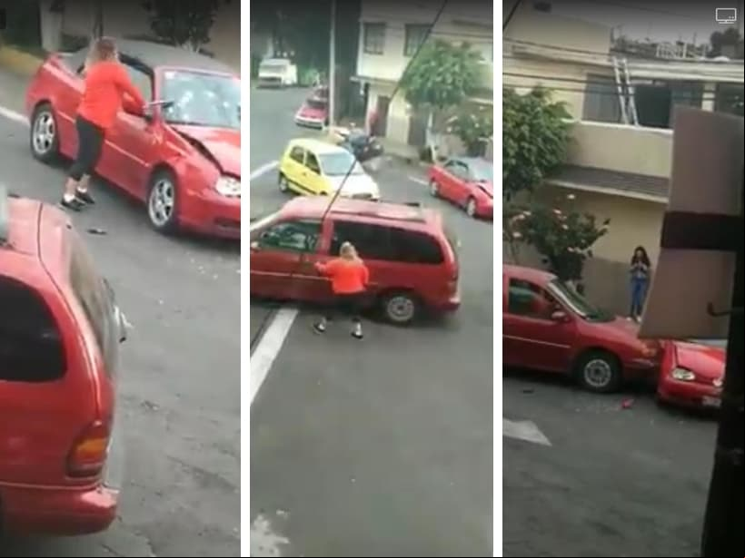 Mujer destroza un vehículo tras arranque de furia