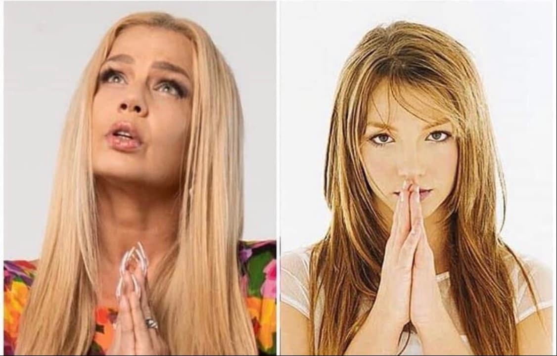Esta emblemática imagen de Britney Spears con las manos juntas es casi idéntica a otra que Niurka protagonizó hace algunos años.